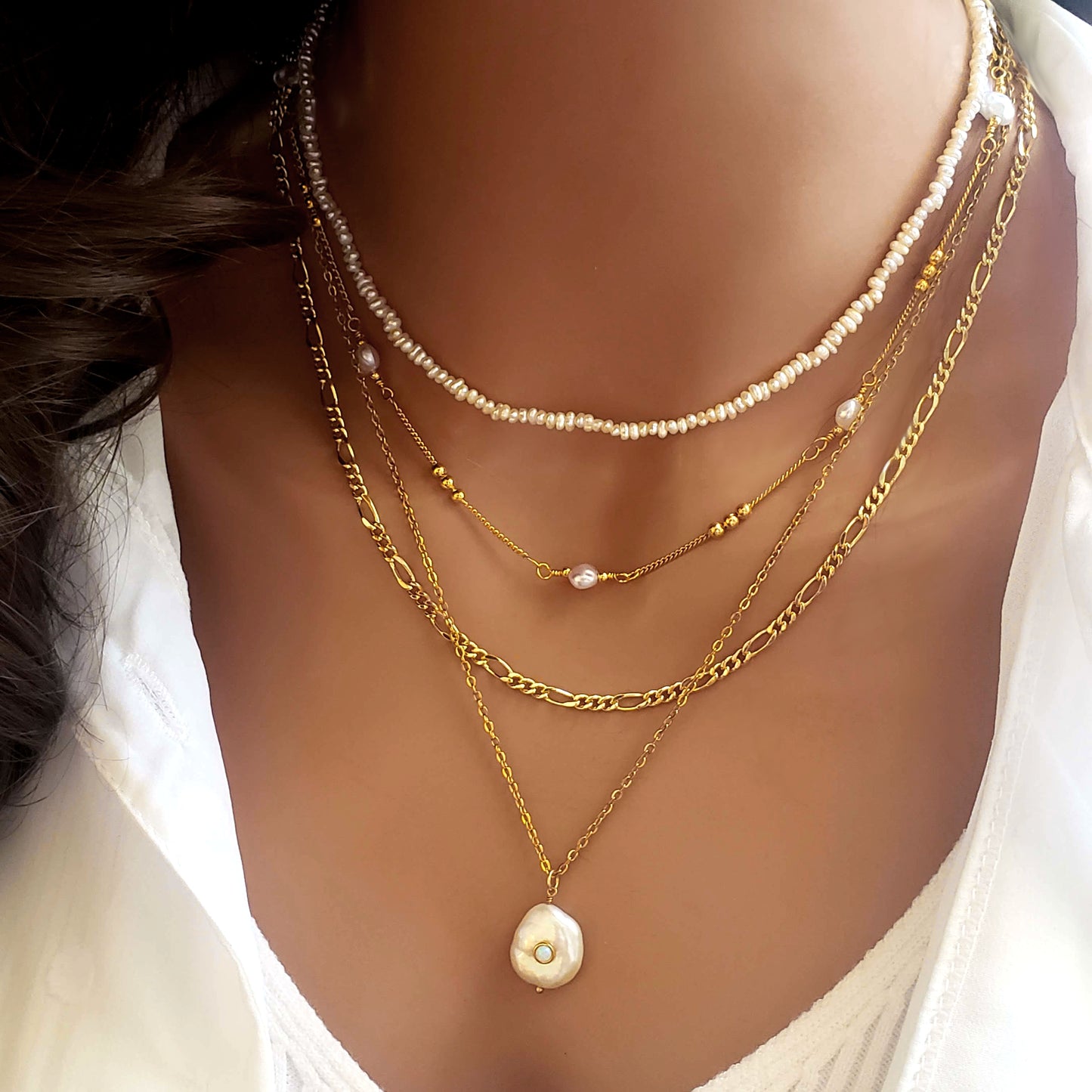Freshwater Pearl Necklace Tiny Shell Choker Gift for Her