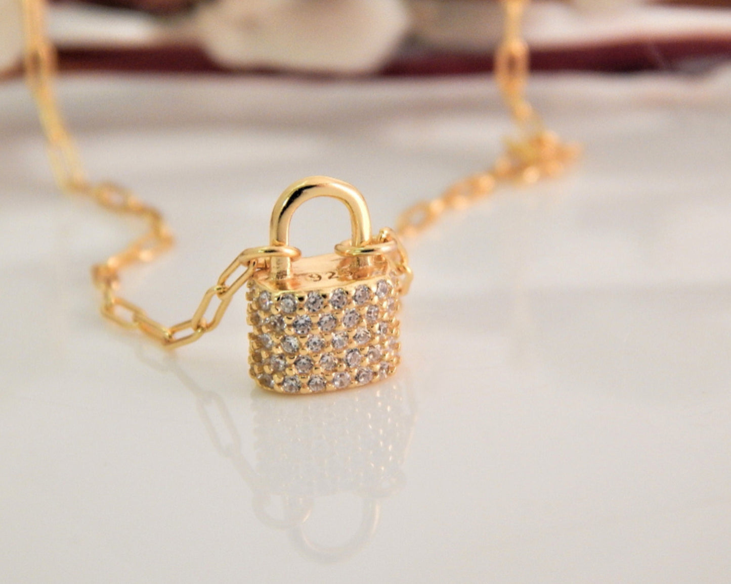 Tiny Padlock Charm Necklace