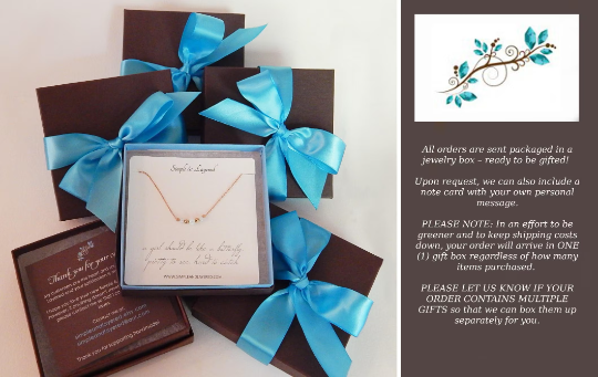 Gilded Sapphire's packaging for custom jewelry with text explaining shipping policies.