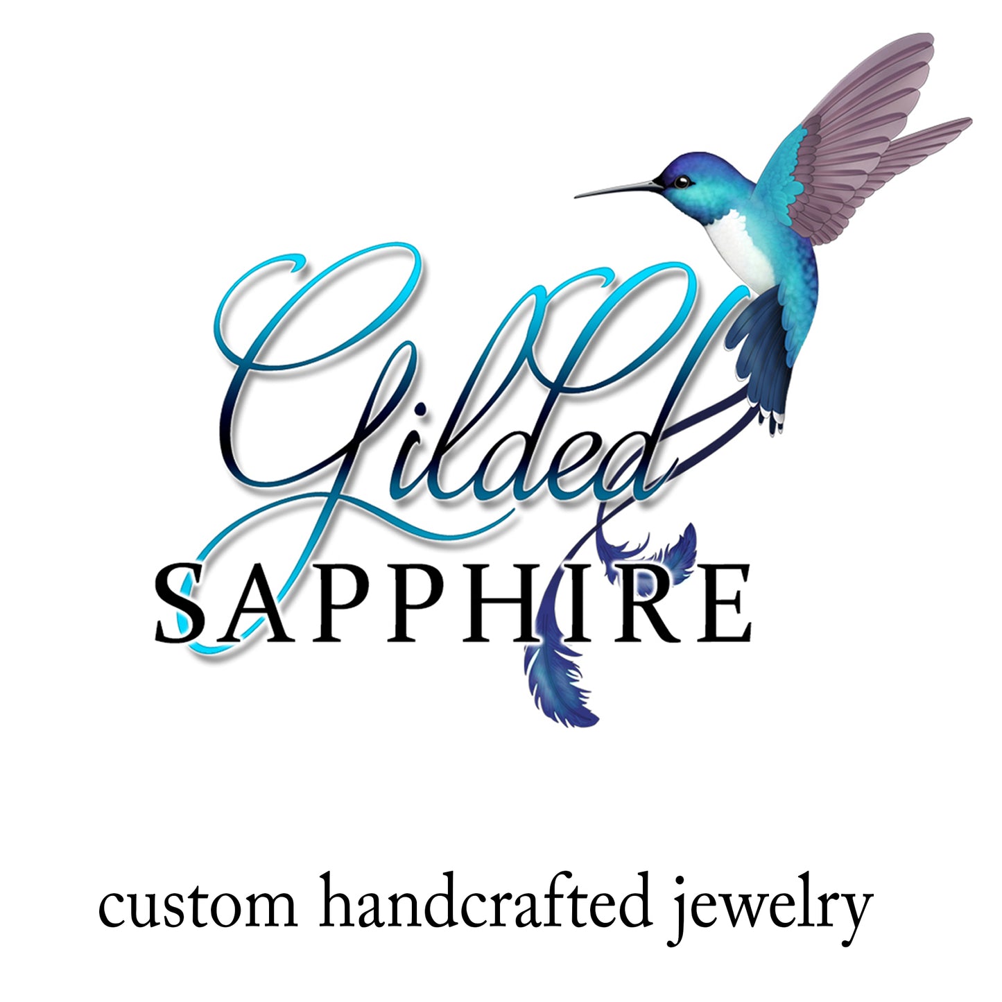 Gilded Sapphire custom jewelry logo with hummingbird for handmade bracelet and necklace gifts.