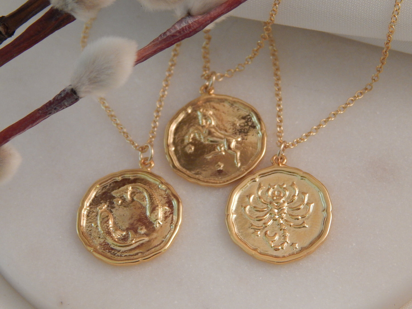 Zodiac Birthday Gifts Coin Necklace for Women Celestial Medallion Horoscope Gift for Her