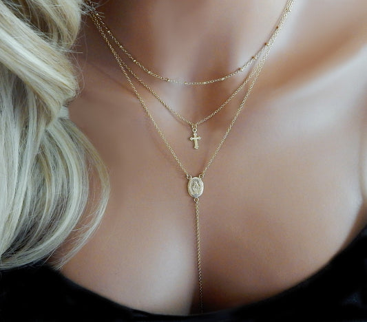 Virgin Mary Layered Necklace Set