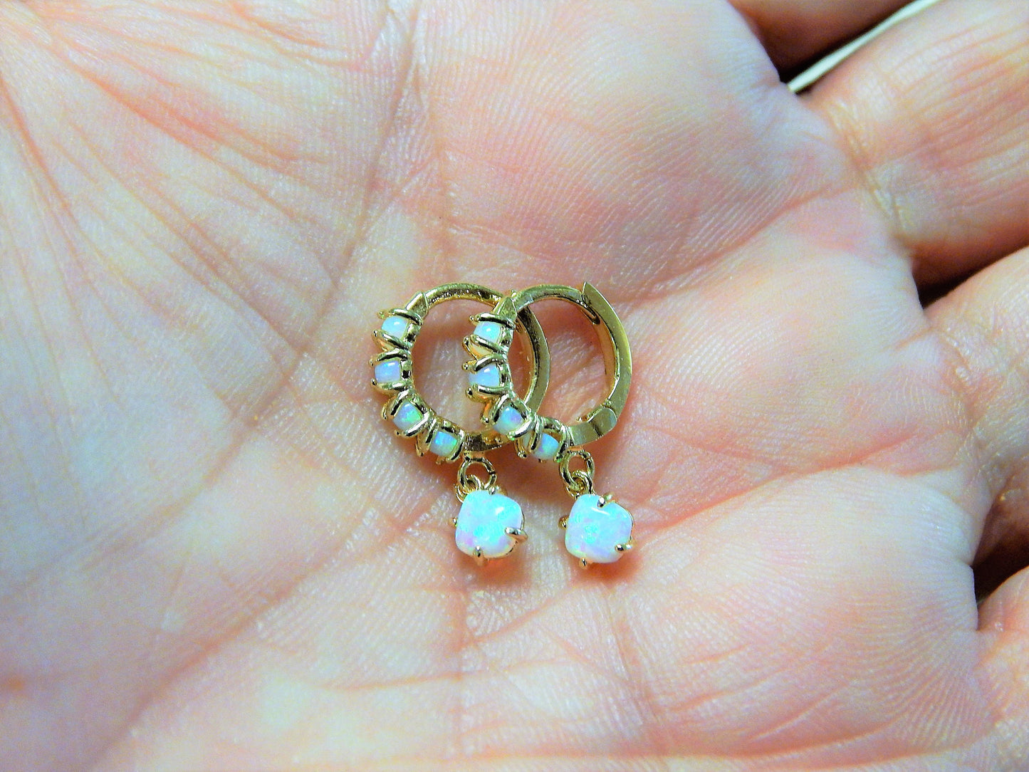 Tiny Opal Earrings, Opal Huggie Earrings, Opal Hoop Earrings, Small Hoops, Bridesmaids Gift, Gold Hoop Earrings, October Birthstone, For Her