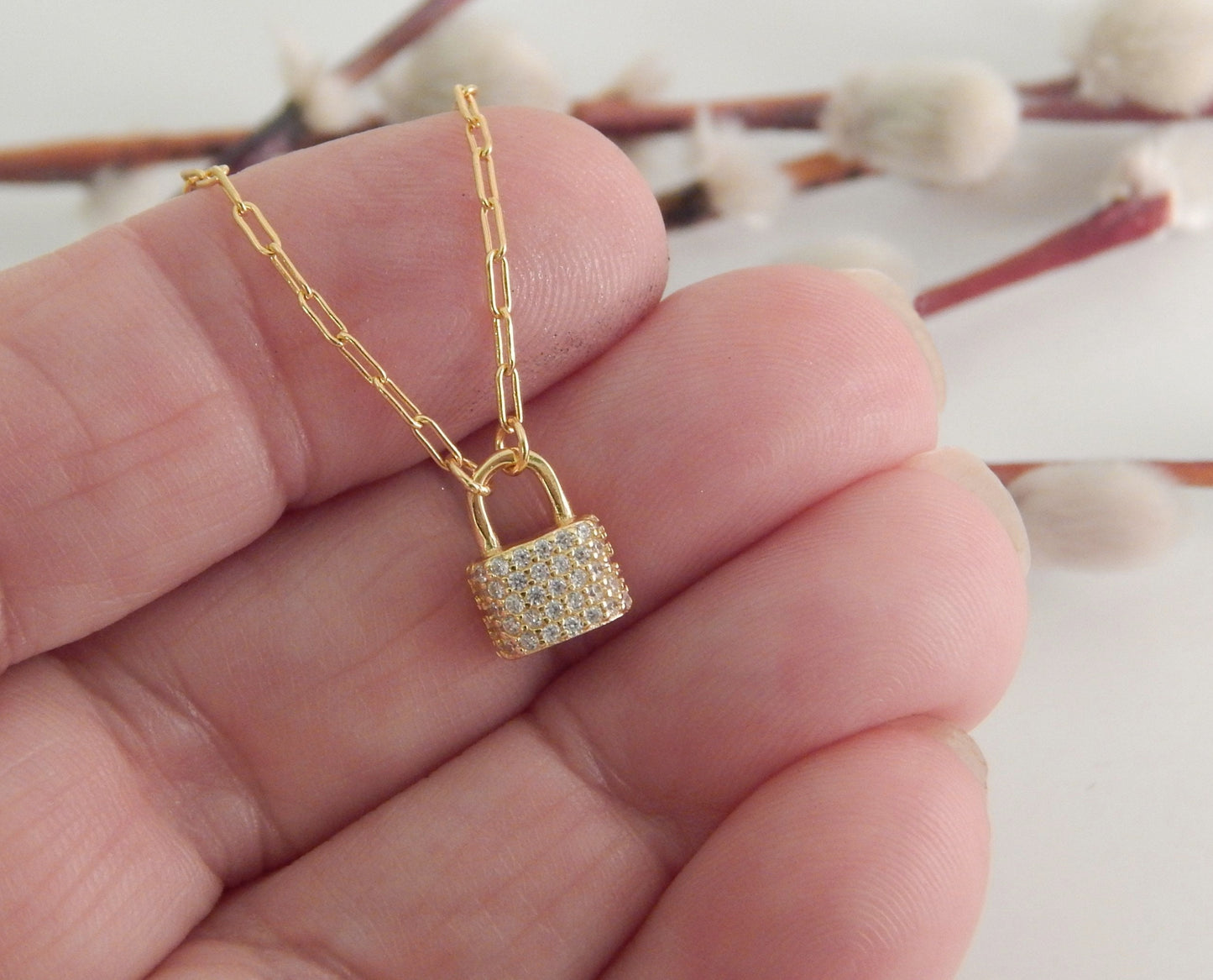 Tiny Padlock Charm Necklace