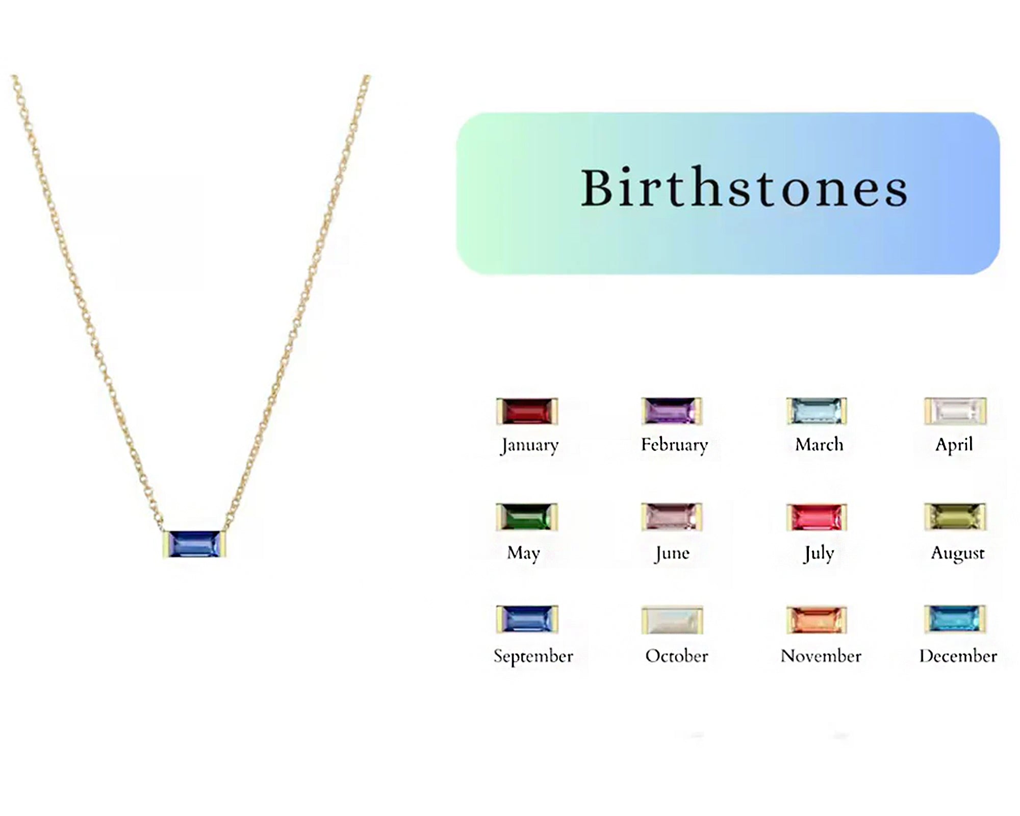 Kids Baguette Birthtone Necklace