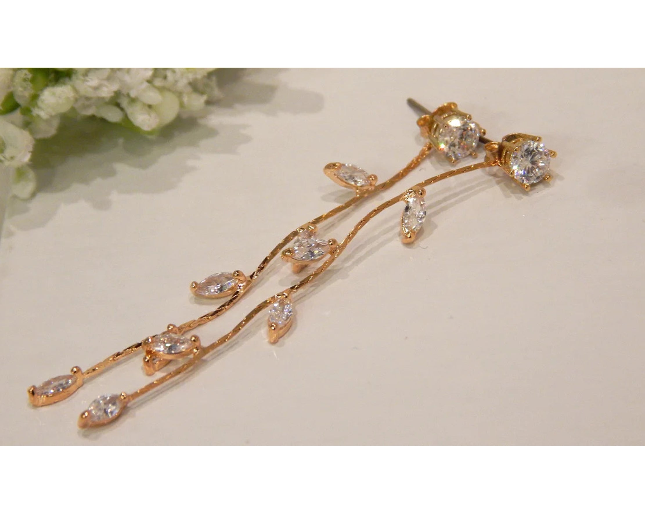 Bridal Earrings - Crystal Leaf Dangle