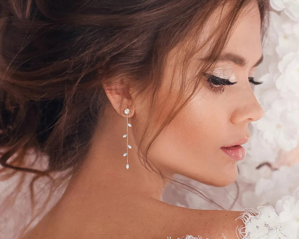 Bridal Earrings - Crystal Leaf Dangle