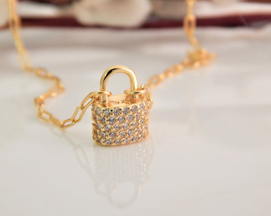 Tiny Padlock Charm Necklace