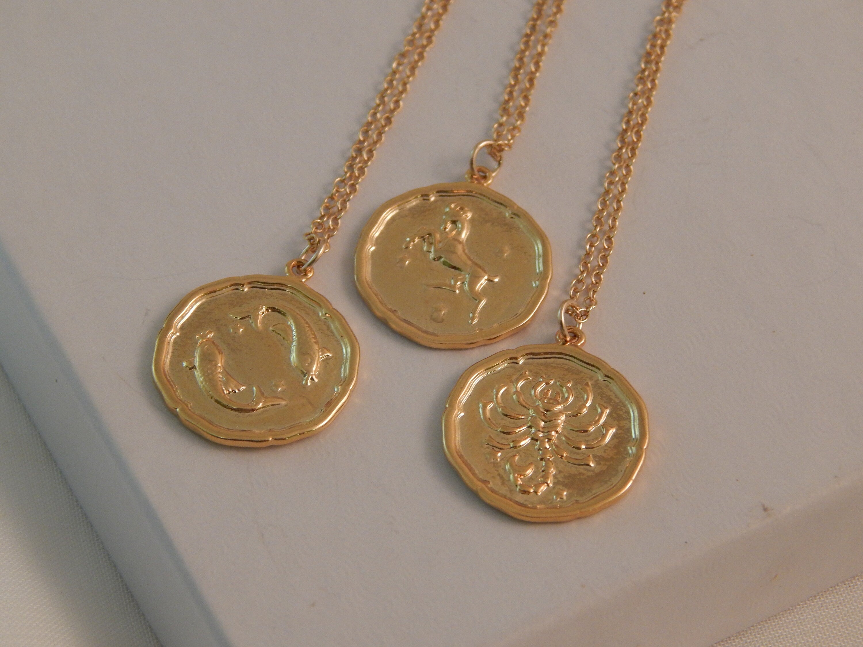 Zodiac Birthday Gifts Coin Necklace for Women Celestial Medallion Horoscope Gift for Her