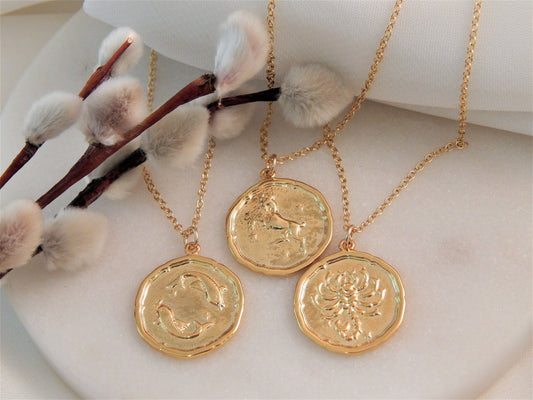 Zodiac Birthday Gifts Coin Necklace for Women Celestial Medallion Horoscope Gift for Her