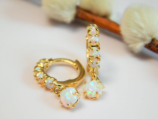 Tiny Opal Earrings, Opal Huggie Earrings, Opal Hoop Earrings, Small Hoops, Bridesmaids Gift, Gold Hoop Earrings, October Birthstone, For Her