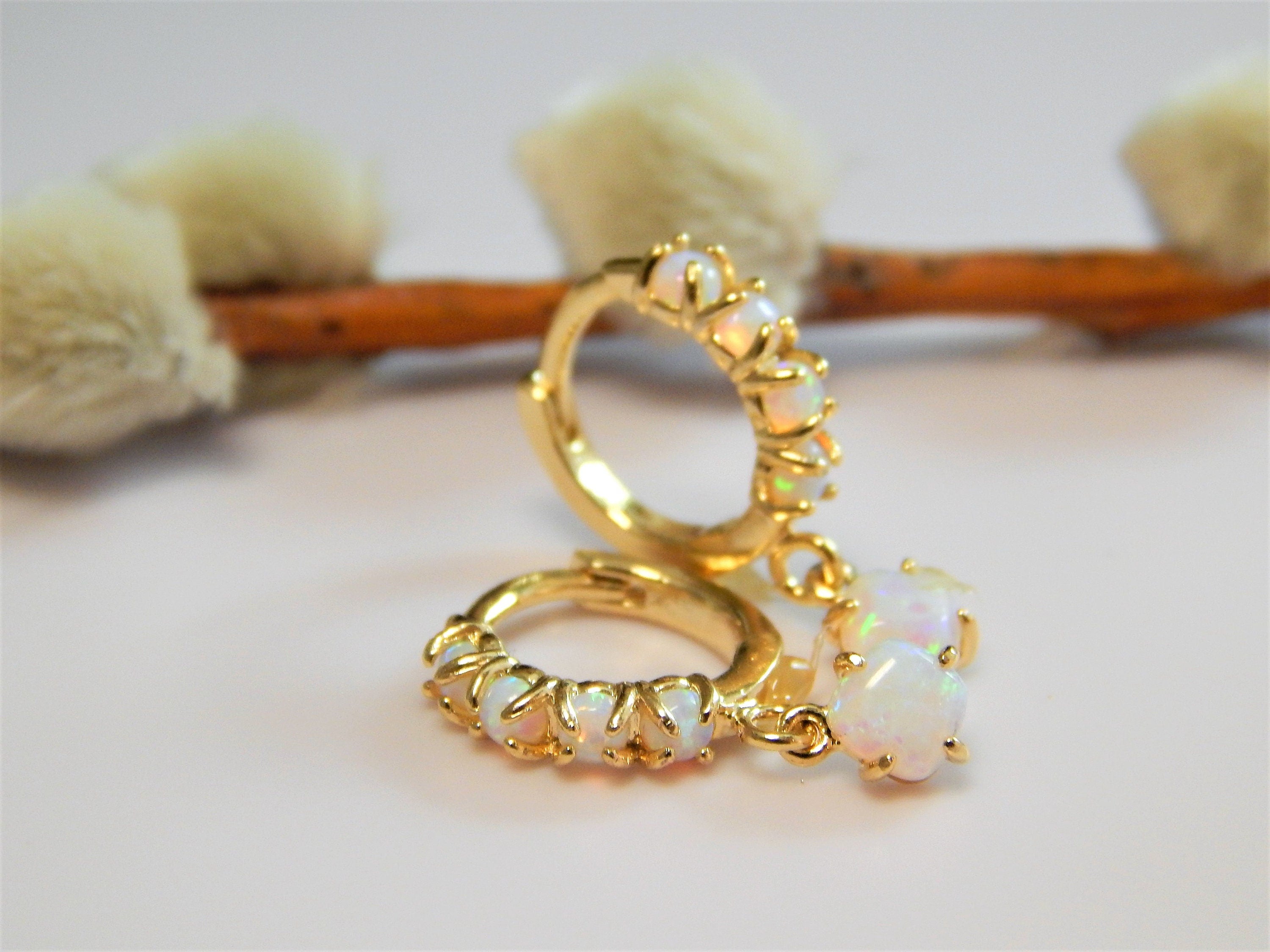 Tiny Opal Earrings, Opal Huggie Earrings, Opal Hoop Earrings, Small Hoops, Bridesmaids Gift, Gold Hoop Earrings, October Birthstone, For Her