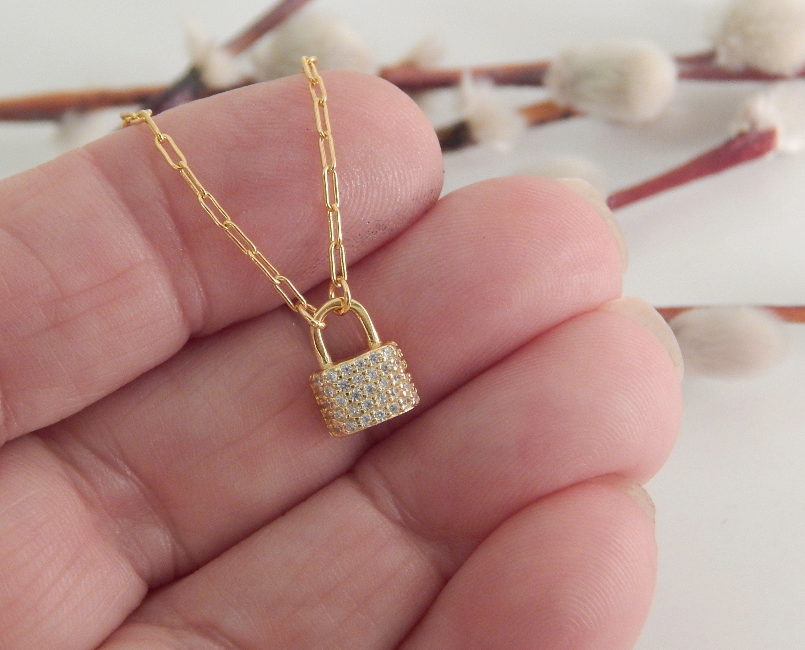 Tiny Padlock Charm Necklace