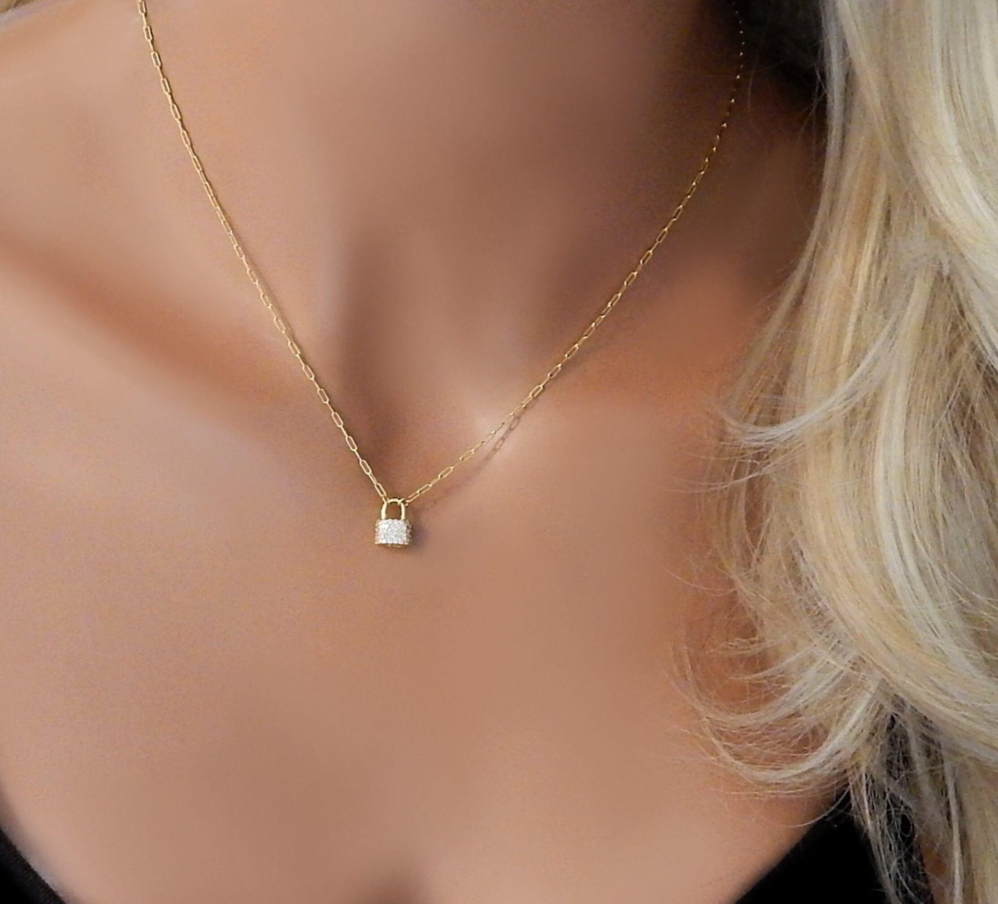 Tiny Lock Necklace Padlock Charm for Women, Dainty Padlock Pave Cz 925 –  Gilded Sapphire