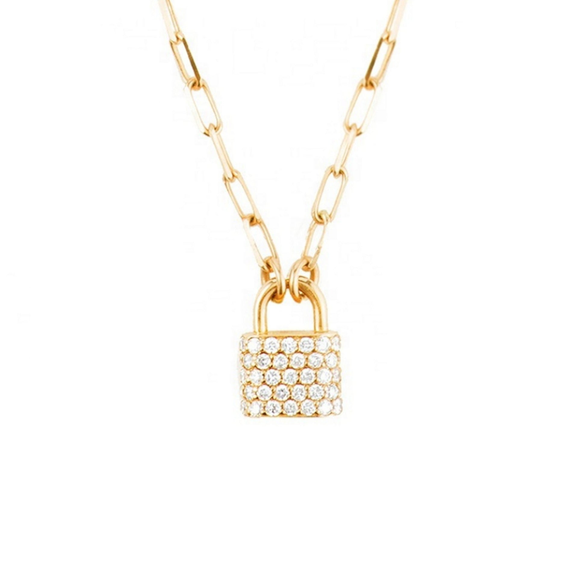 Pave Diamond Lock Pendant Necklace 14k Solid Gold Padlock 