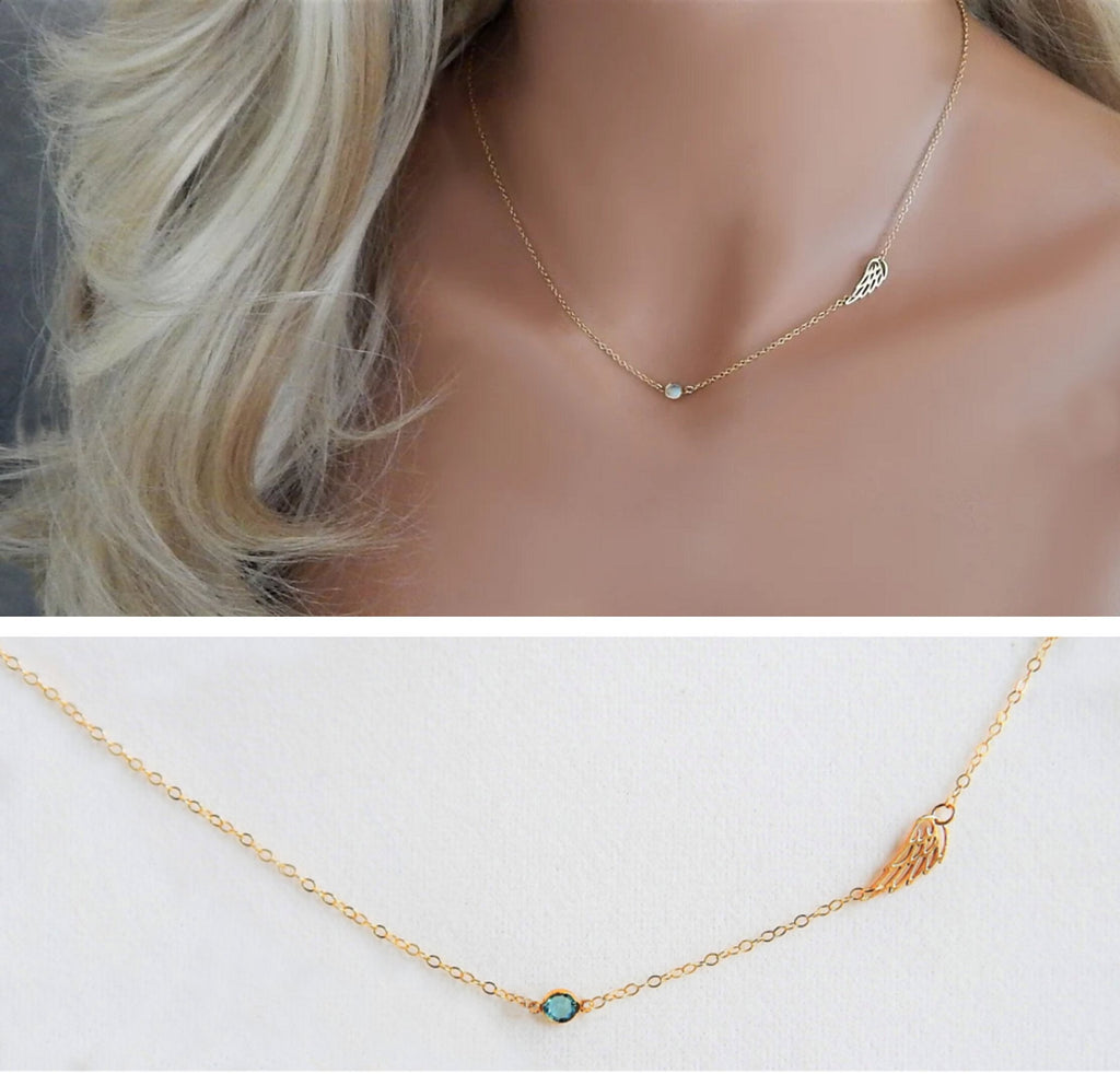 Sideways Angel Wing with Birthstone