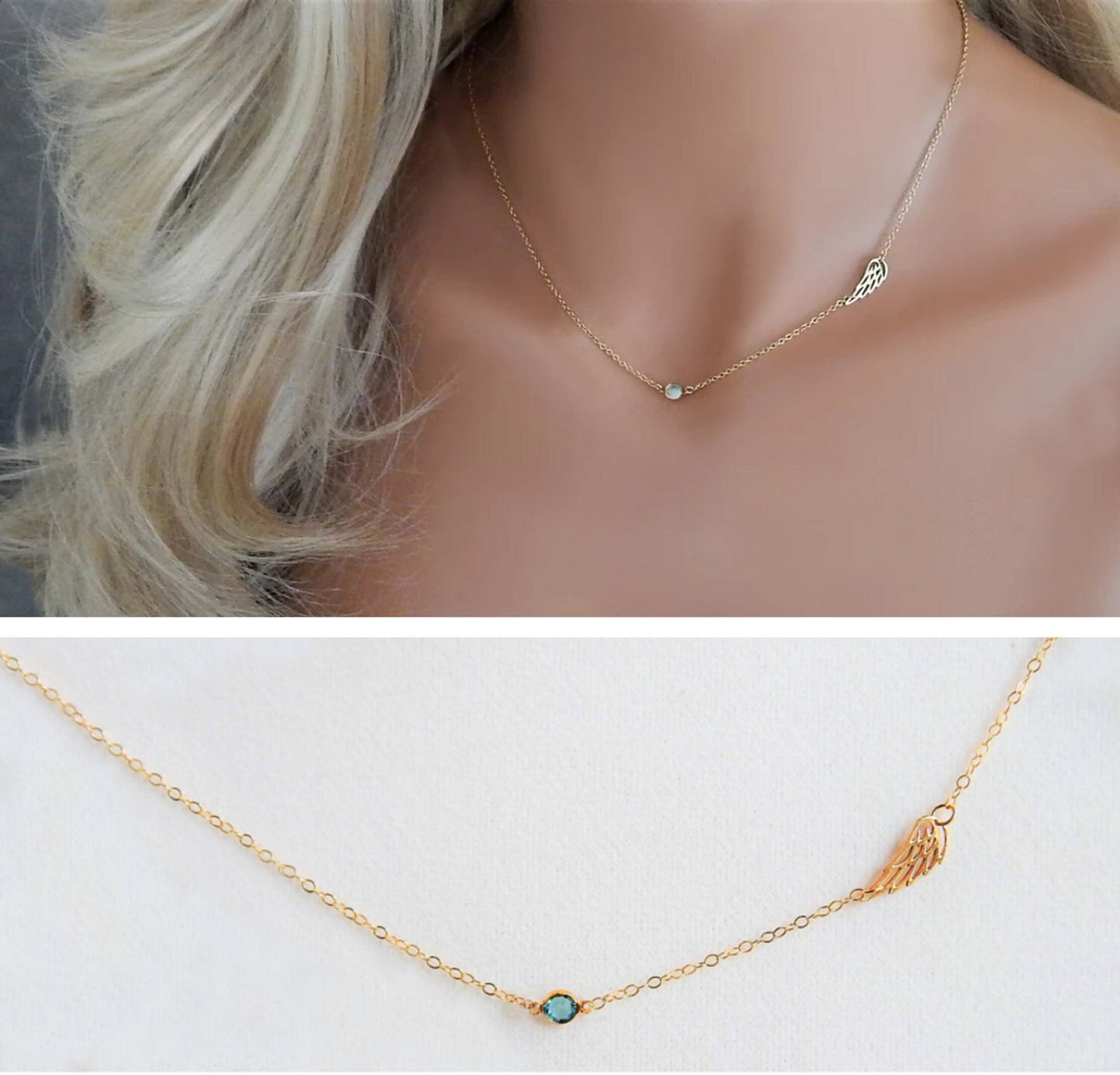 Sideways Angel Wing with Birthstone